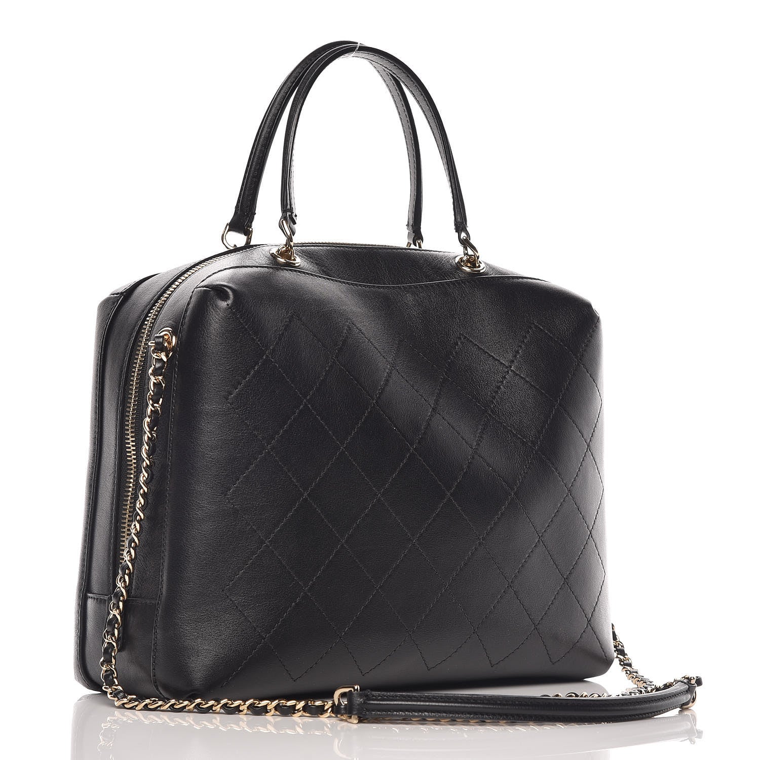 Chanel Calfskin Stitched Sleek Box Top Handle Vanity Bag Black 3 of 9