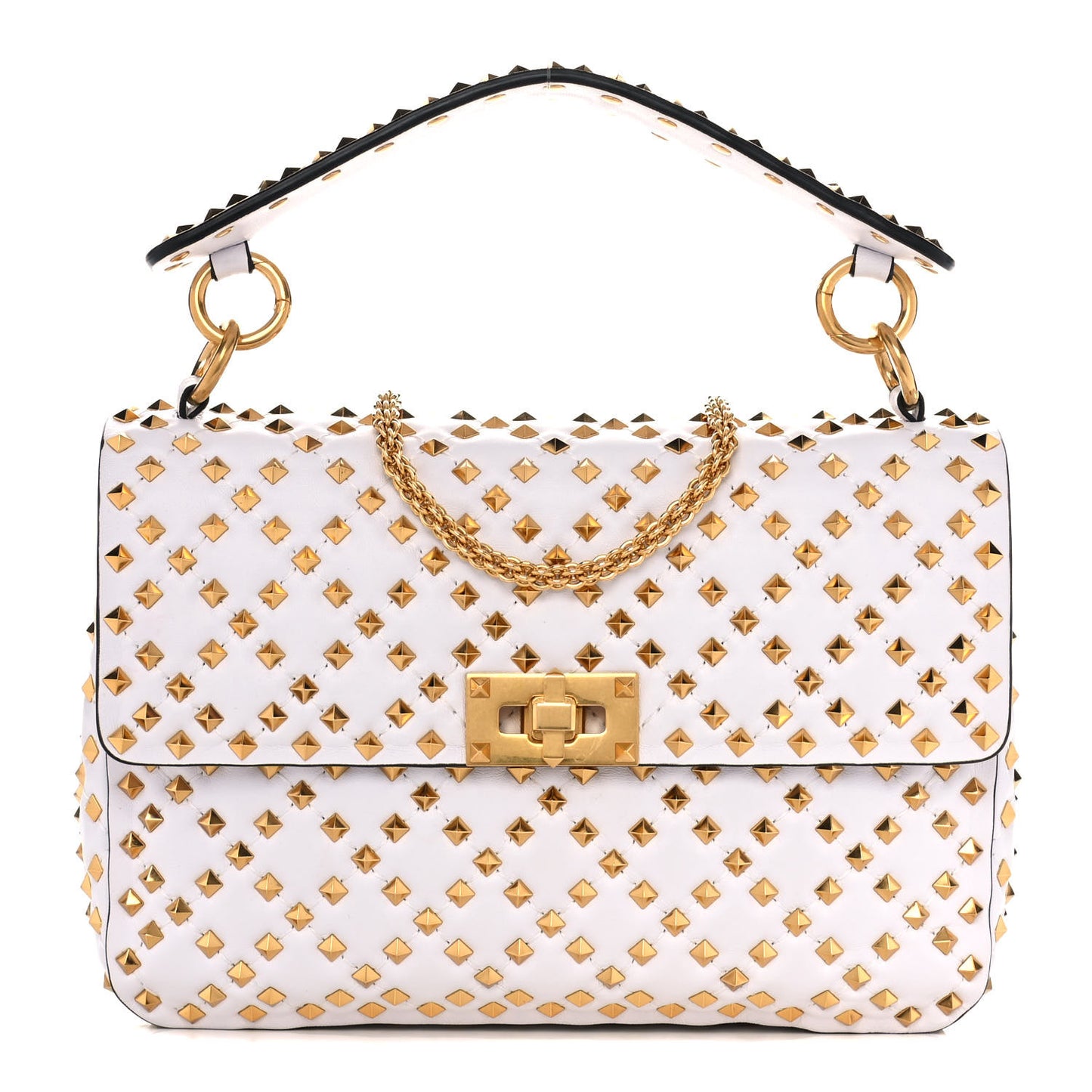 Lambskin Medium Rockstud Extreme Spike Shoulder Bag Light Ivory