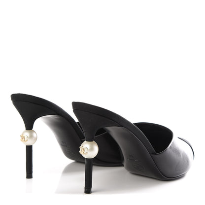 Chanel Goatskin Grosgrain Cap Toe Pearl Mule 40 Black 4 of 10