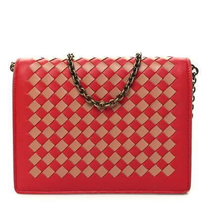 Bottega Veneta Nappa Intrecciato Checker Chain Wallet Beige Red 1 of 11