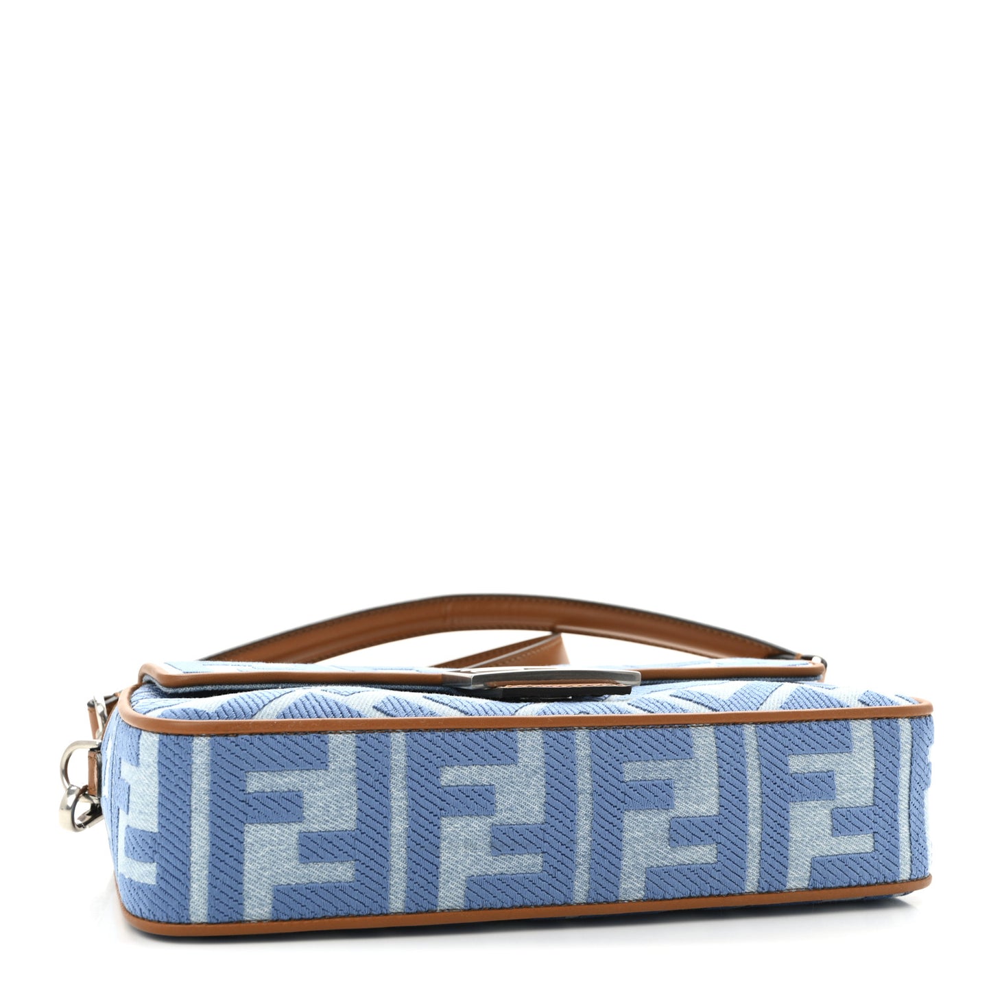 Denim Vitello King FF Embroidered Baguette Denim Chiaro Brandy