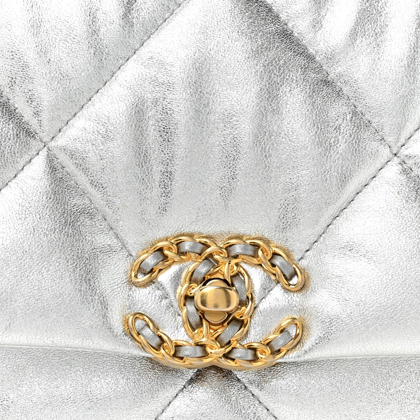 Metallic Lambskin Quilted Medium 19 Flap Silver