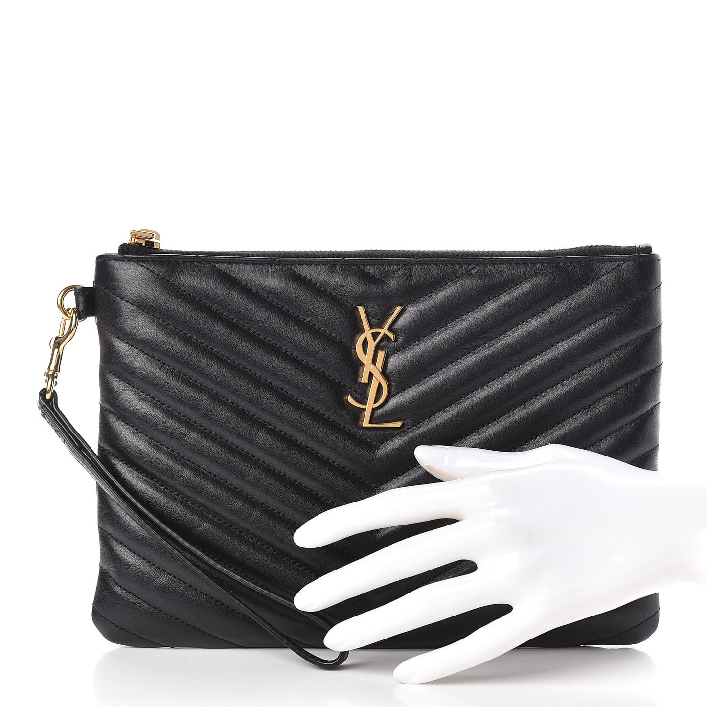 Calfskin Matelasse Chevron Monogram A5 Wristlet Black