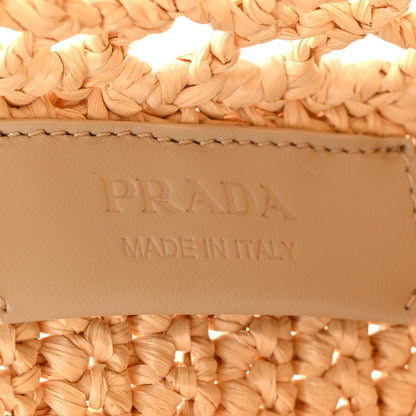 Prada Yarn Raffia Effect Crochet Logo Embroidered Small Tote Bag Naturale 6 of 12