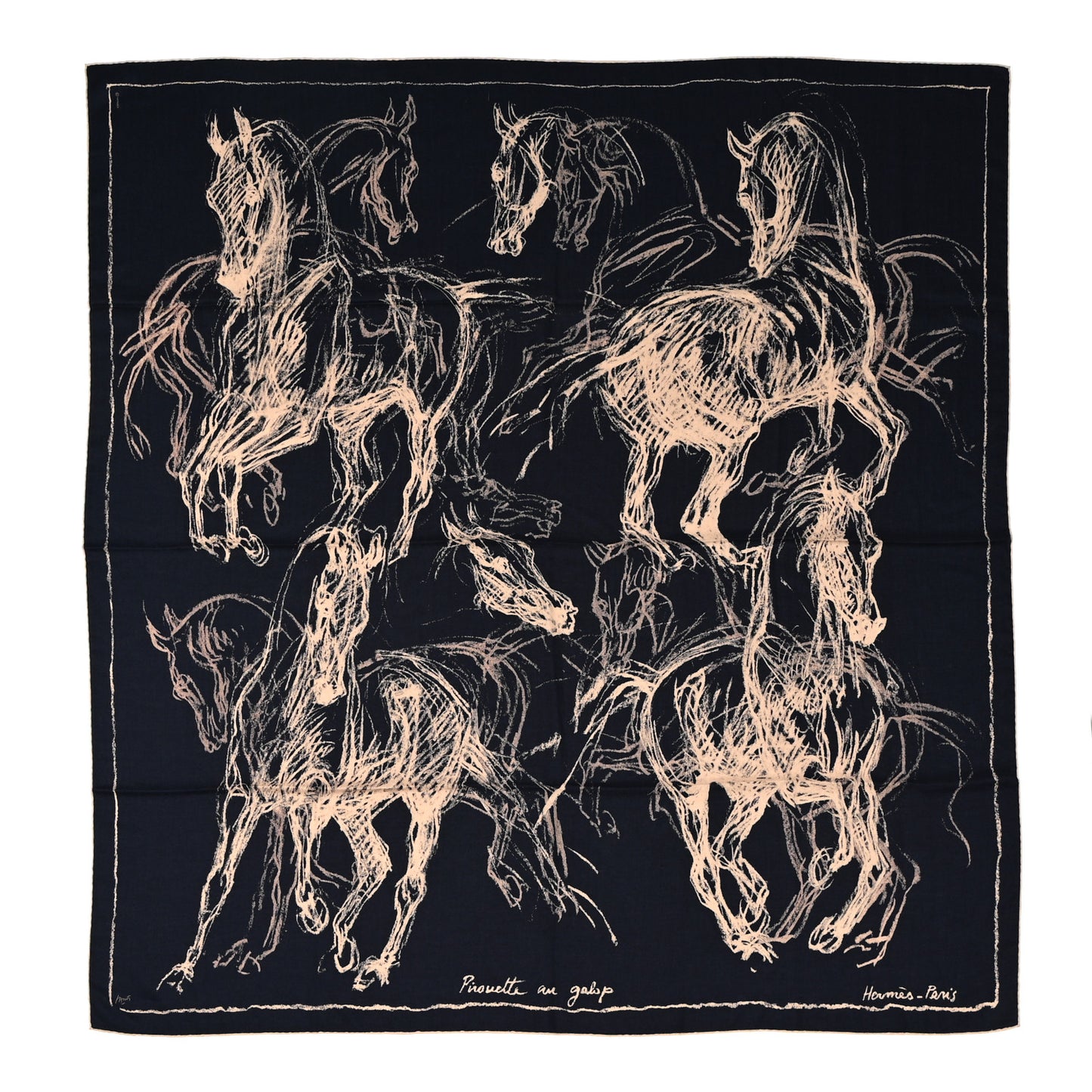 Cashmere Silk Pirouette au Galop Shawl 140 Marine Naturel Beige