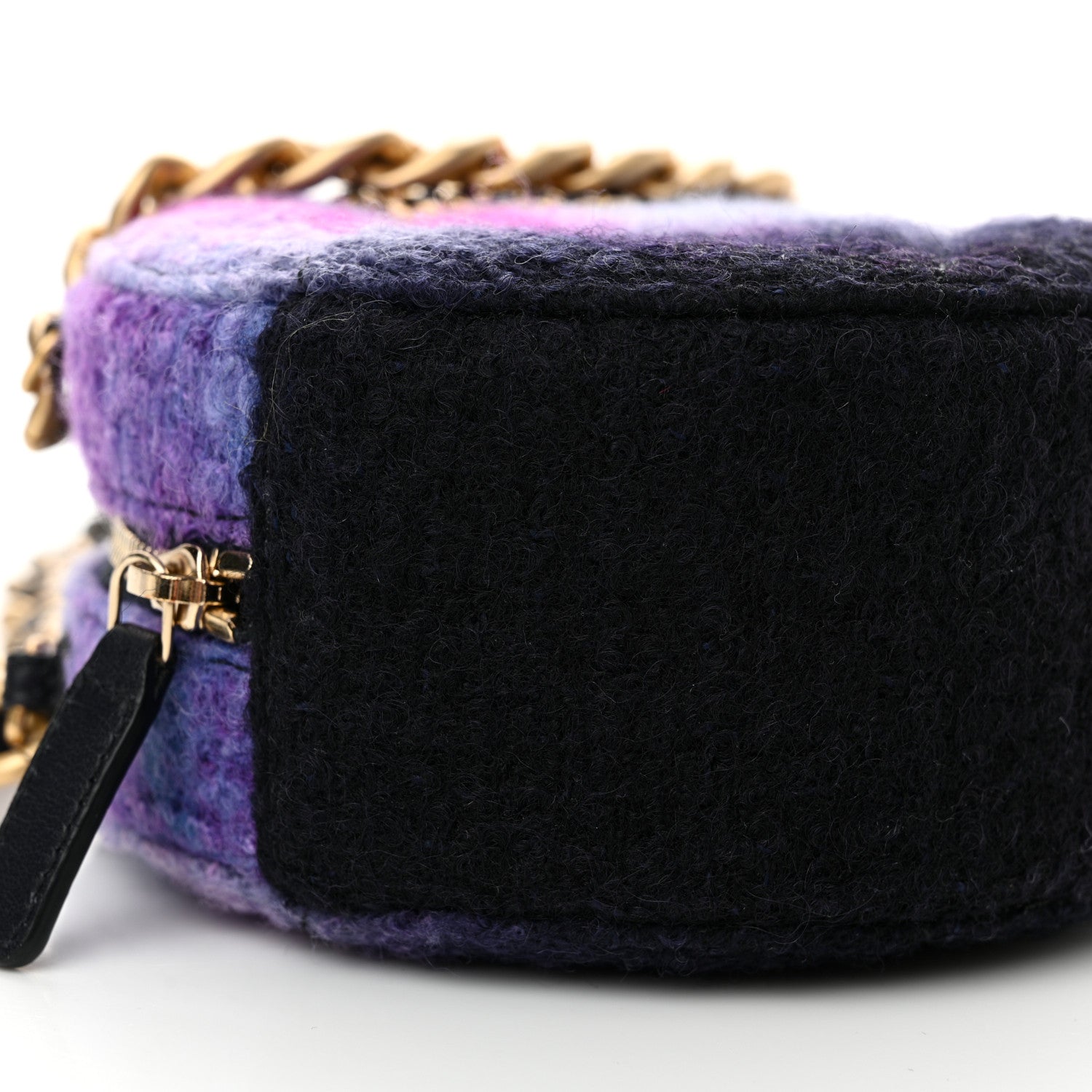 Chanel Wool Tweed Chanel 19 Round Clutch With Chain Purple Black Blue 9 of 11