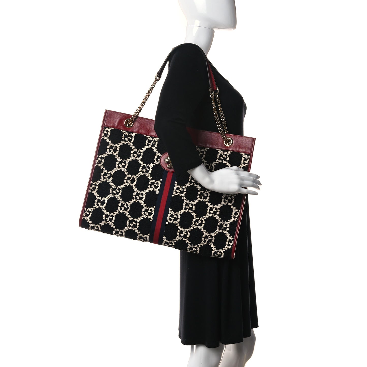 Tweed GG Monogram Large Rajah Chain Tote Romantic Cherry Black White