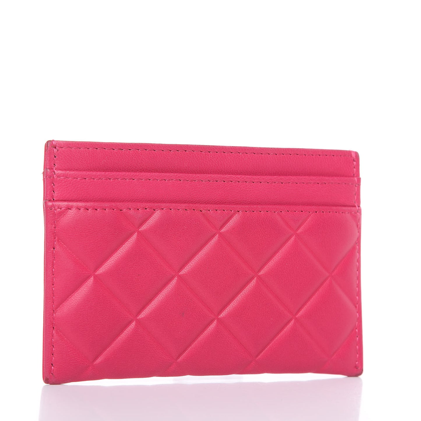 Lambskin Quilted Diamond CC Card Holder Fuchsia