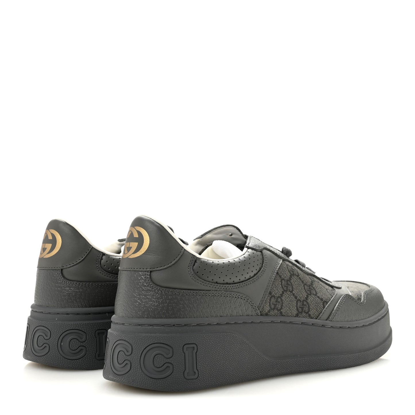 Textured Dollar Calfskin GG Supreme Monogram Mens Chunky Sneakers 10 Graphite Grey Black Grey