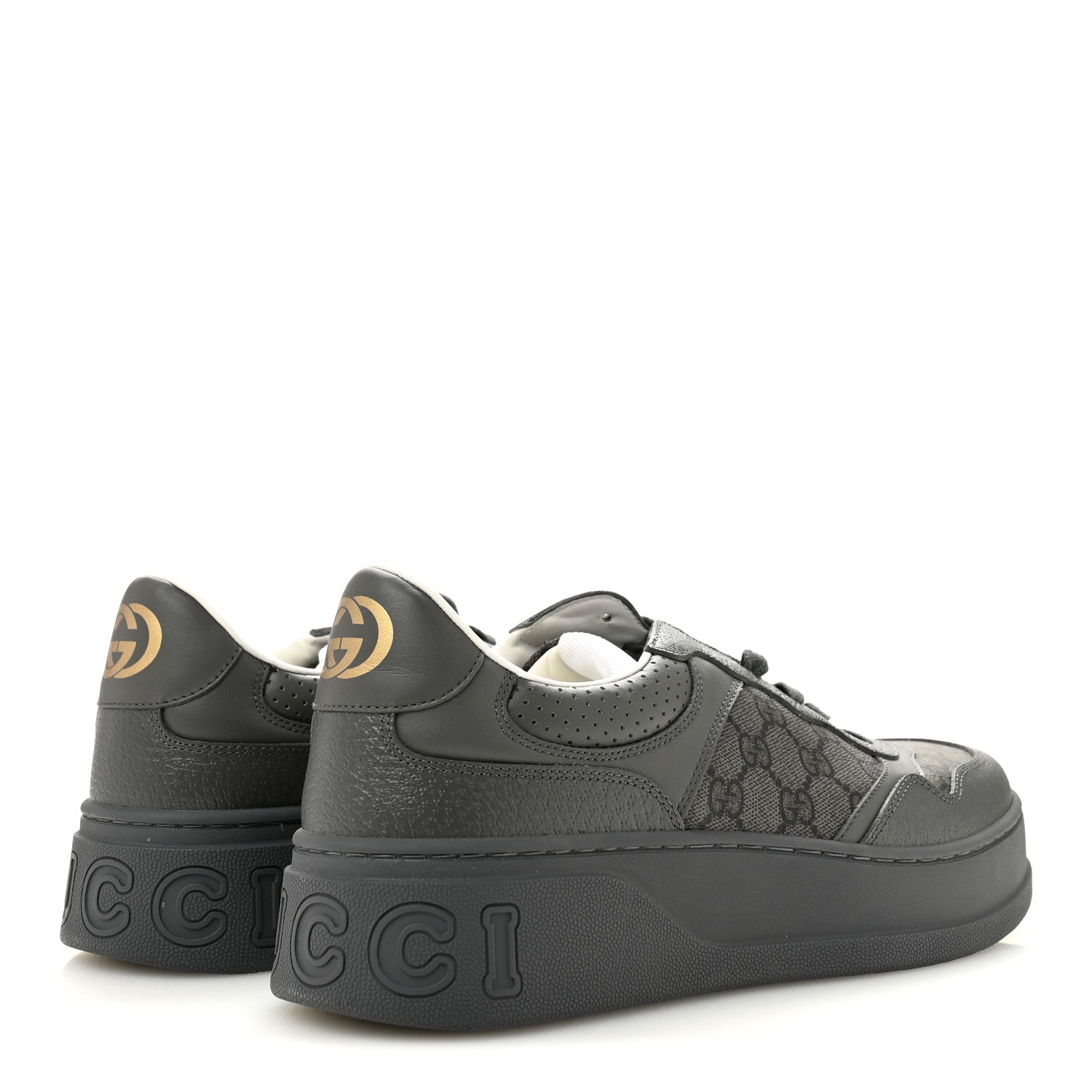 Gucci Textured Dollar Calfskin GG Supreme Monogram Mens Chunky Sneakers 10 Graphite Grey Black Grey 5 of 9