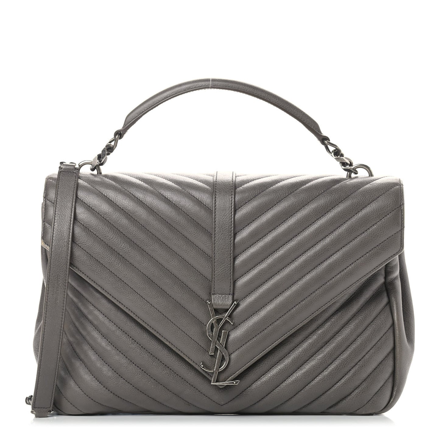 Sheepskin Matelasse Chevron Monogram Large College Satchel Dark Anthracite