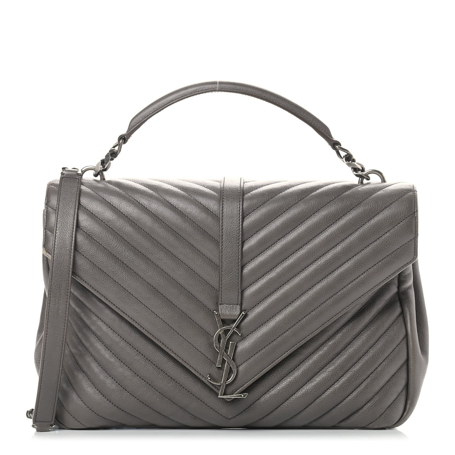Saint Laurent Sheepskin Matelasse Chevron Monogram Large College Satchel Dark Anthracite 1 of 13