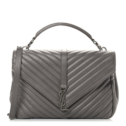 Saint Laurent Sheepskin Matelasse Chevron Monogram Large College Satchel Dark Anthracite 1 of 13