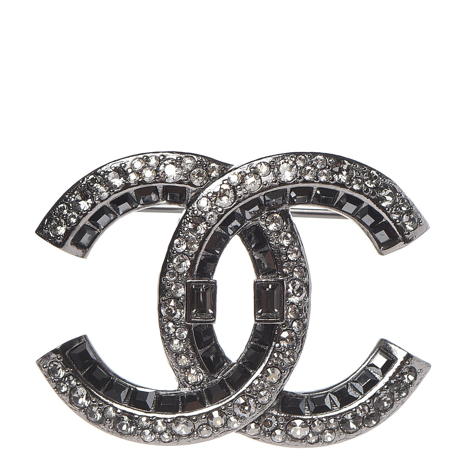 Chanel Ruthenium Crystal CC Brooch Dark Grey 1 of 5