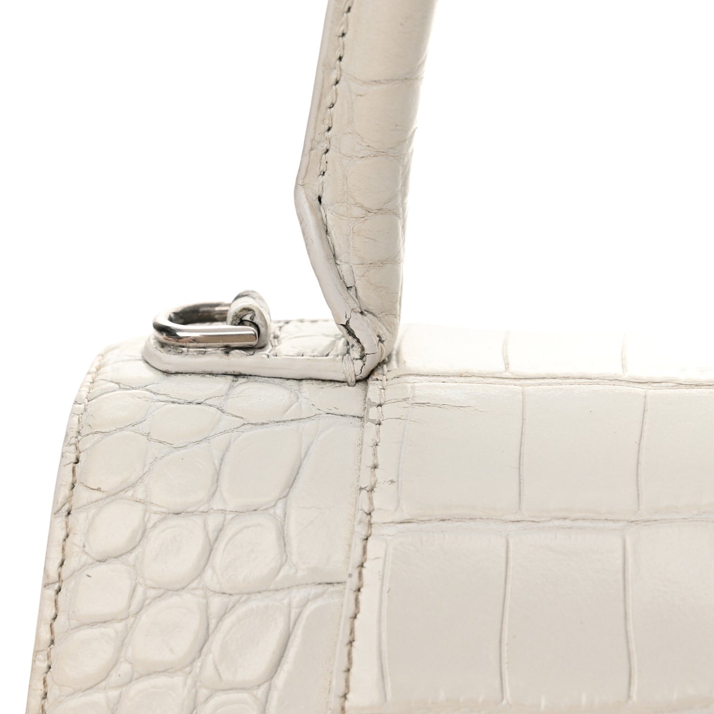 Calfskin Crocodile Embossed Small Hourglass Top Handle Bag White