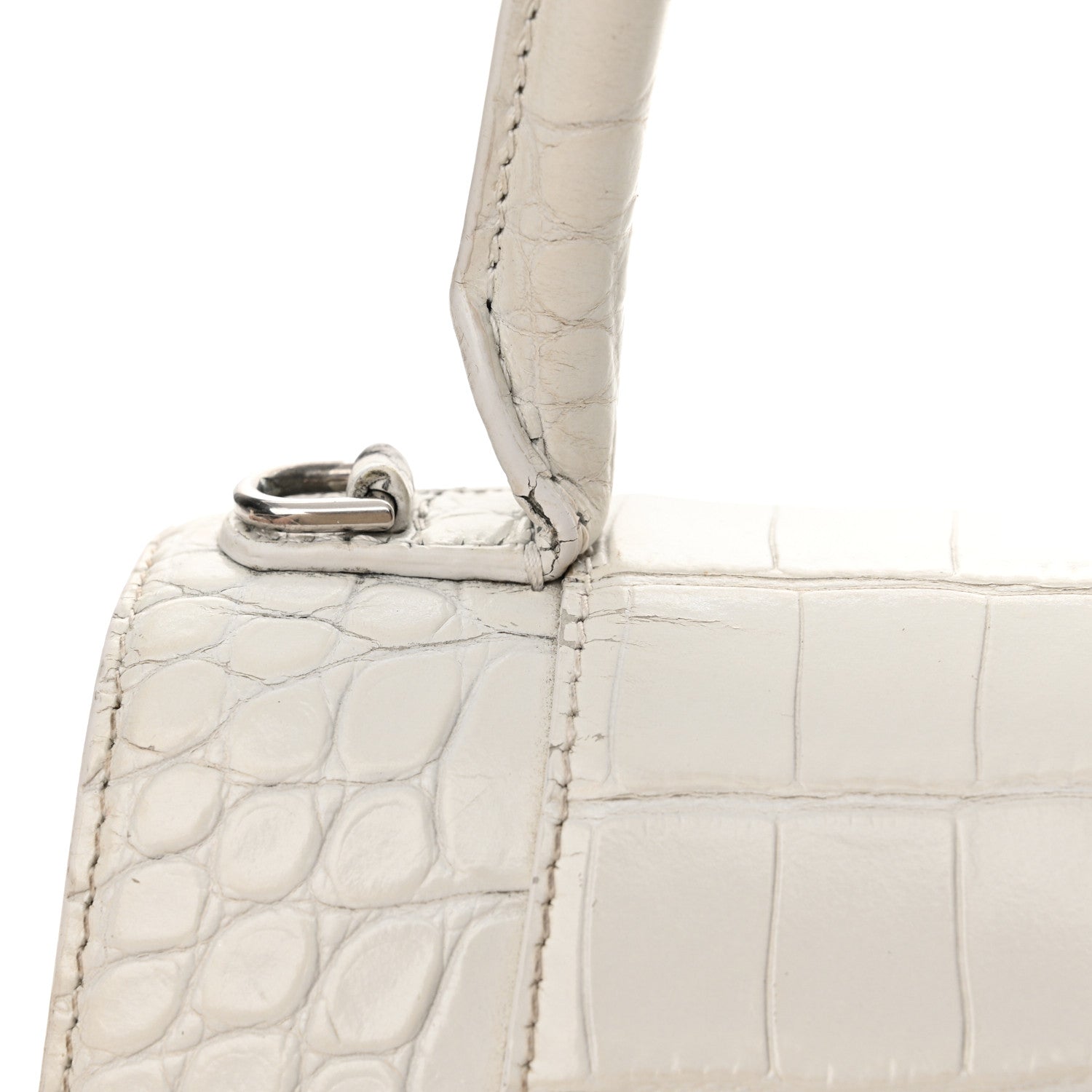 Balenciaga Calfskin Crocodile Embossed Small Hourglass Top Handle Bag White 26 of 28