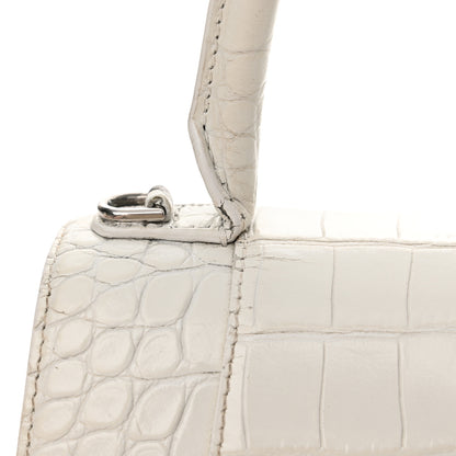 Balenciaga Calfskin Crocodile Embossed Small Hourglass Top Handle Bag White 26 of 28