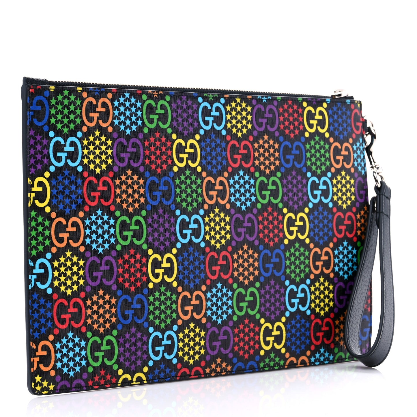 GG Supreme Monogram Psychedelic Zip Wristlet Pouch Black Multicolor