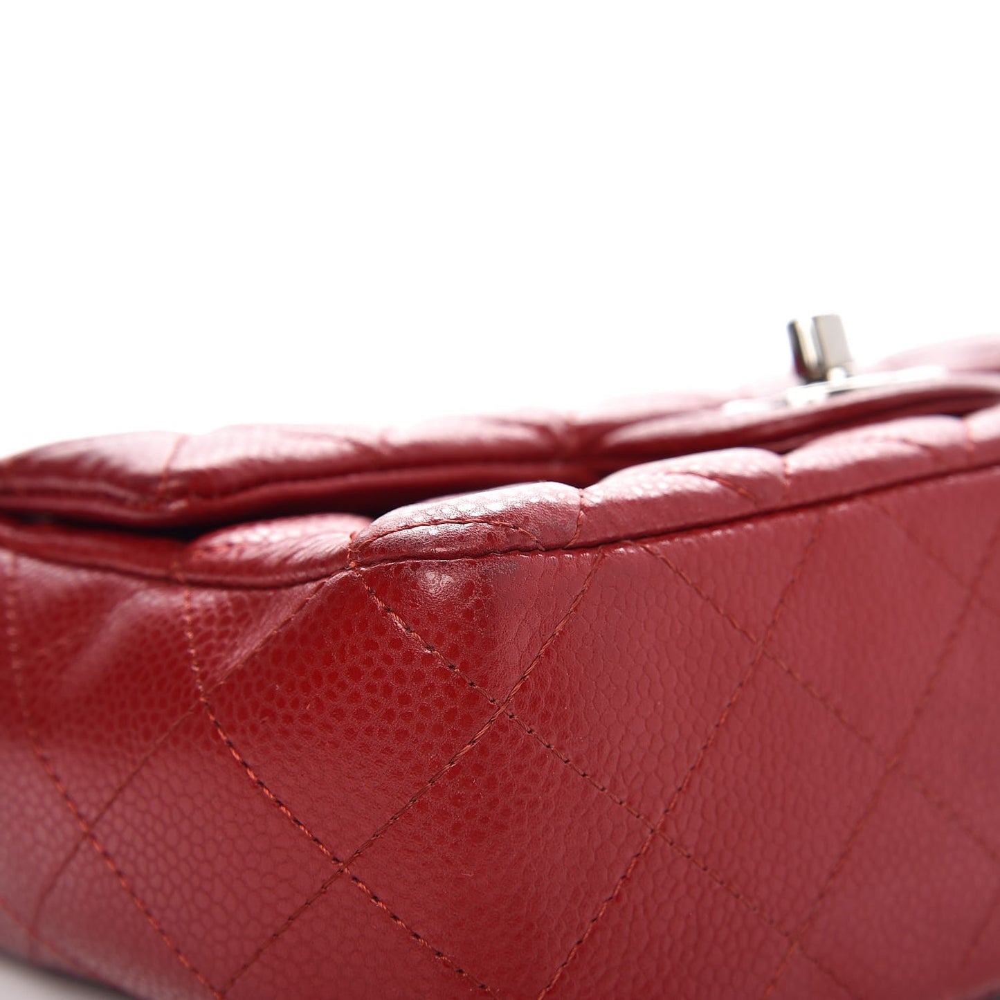 Caviar Quilted Mini Rectangular Flap Dark Red