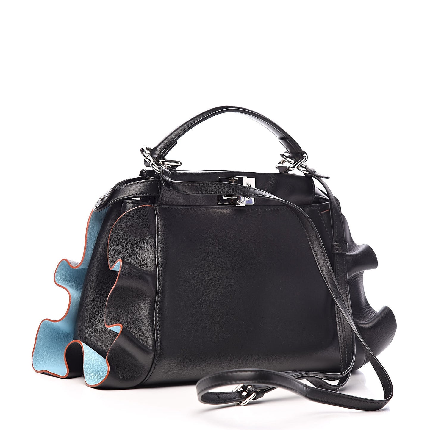 Nappa Waves Bi-Color Mini Peekaboo Iconic Satchel Black Turchese
