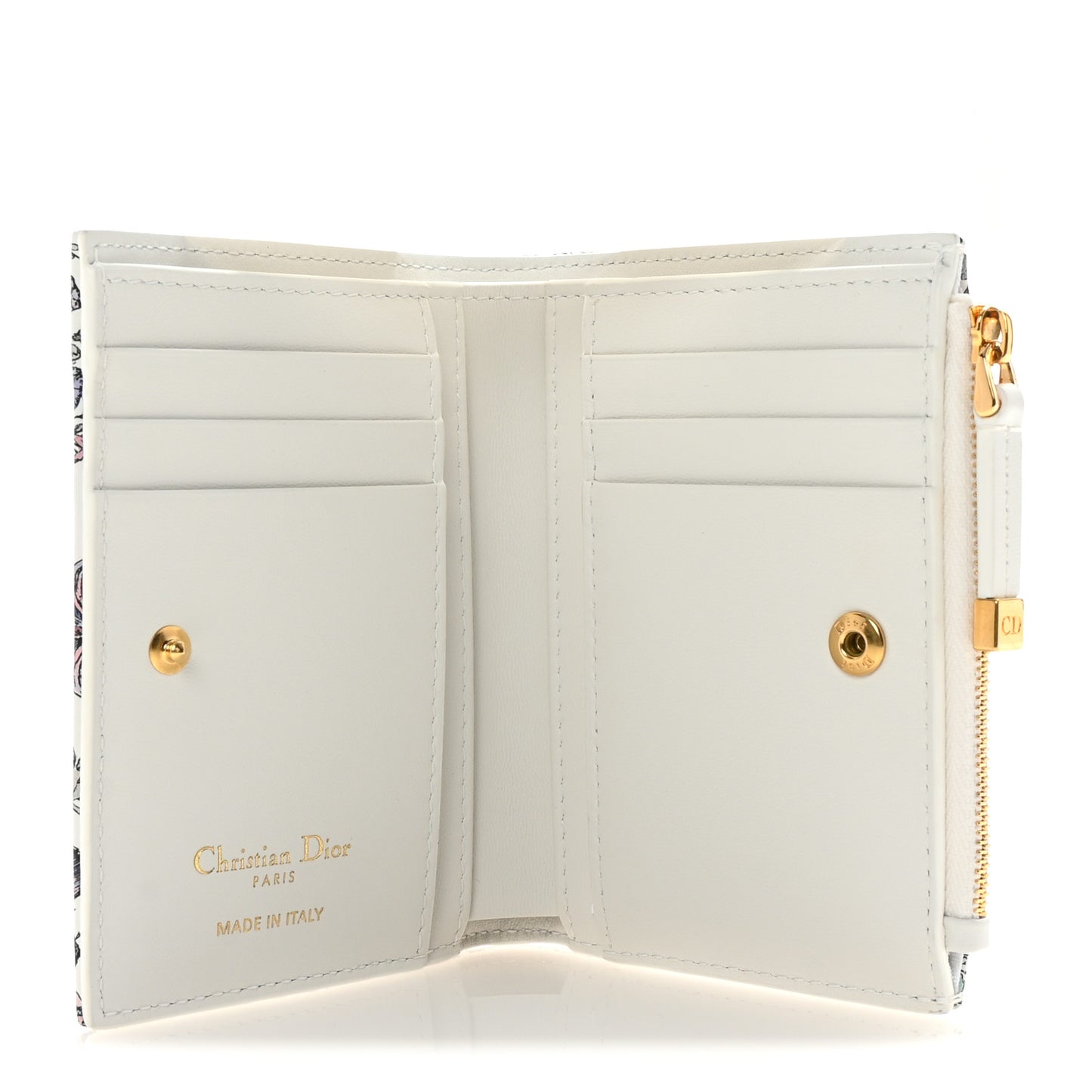 Calfskin Butterfly Printed Caro Medium Wallet White Multicolor