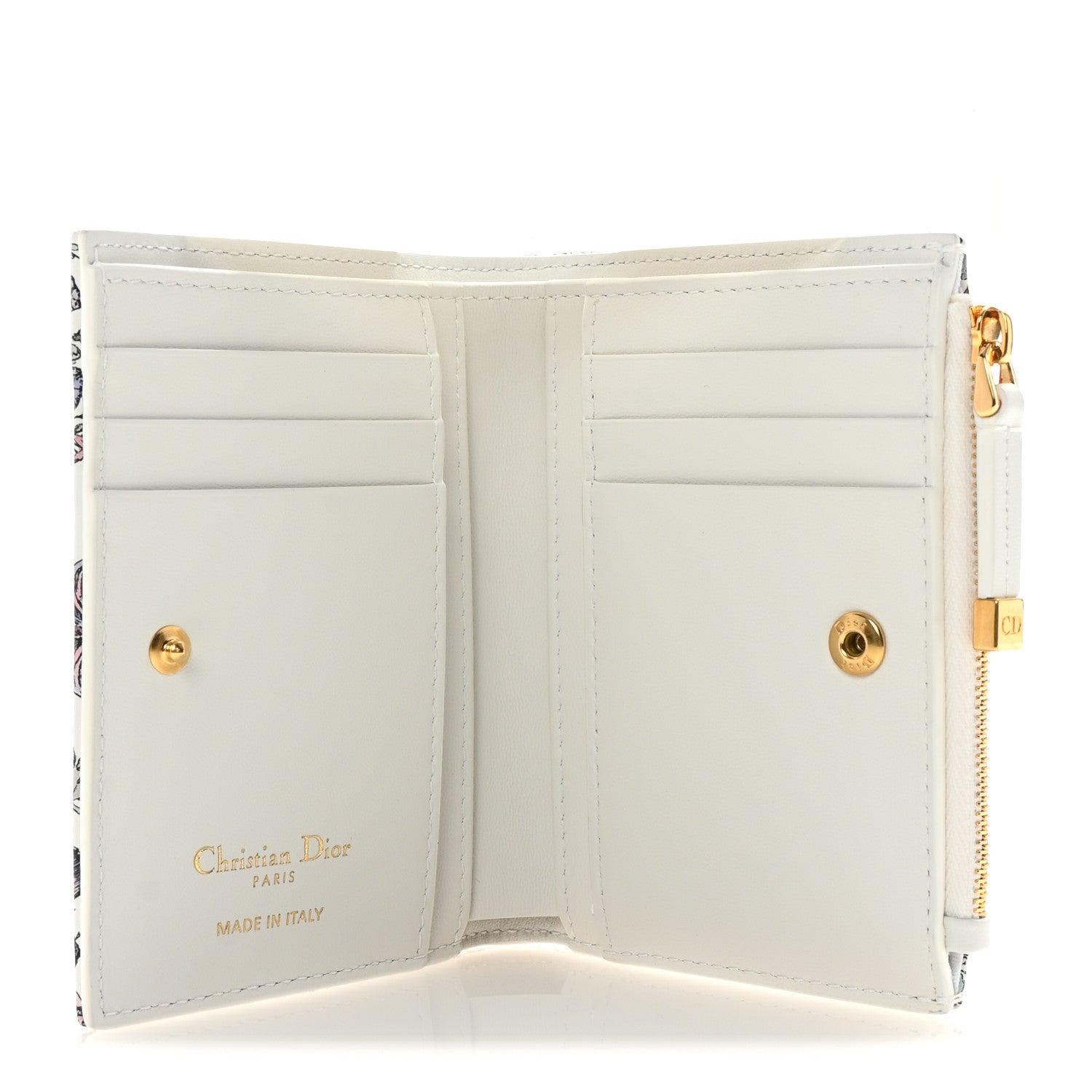Christian Dior Calfskin Butterfly Printed Caro Medium Wallet White Multicolor 5 of 8