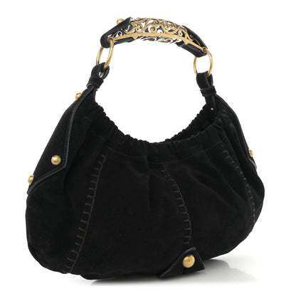Saint Laurent Suede Horn Stitched Mombasa Hobo Black 4 of 14