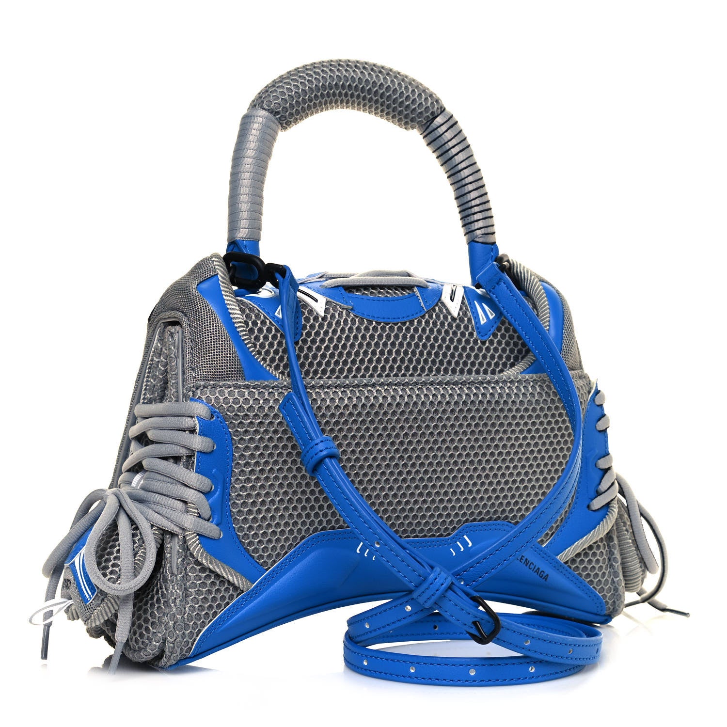Balenciaga Faux Calfskin Fabric Small Sneakerhead Top Handle Bag Blue Grey 3 of 11