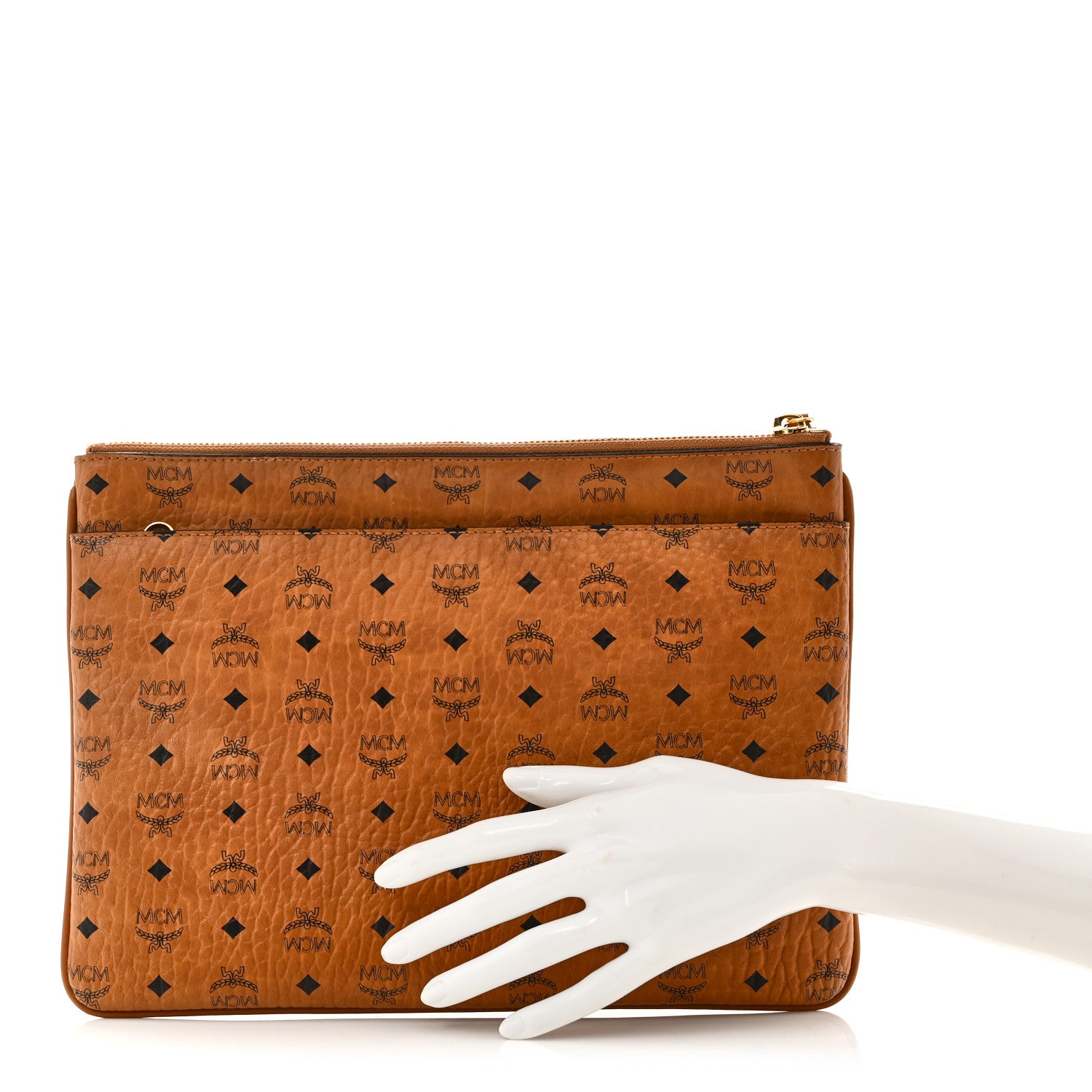 MCM Visetos Medium Crossbody Pouch Cognac 2 of 7