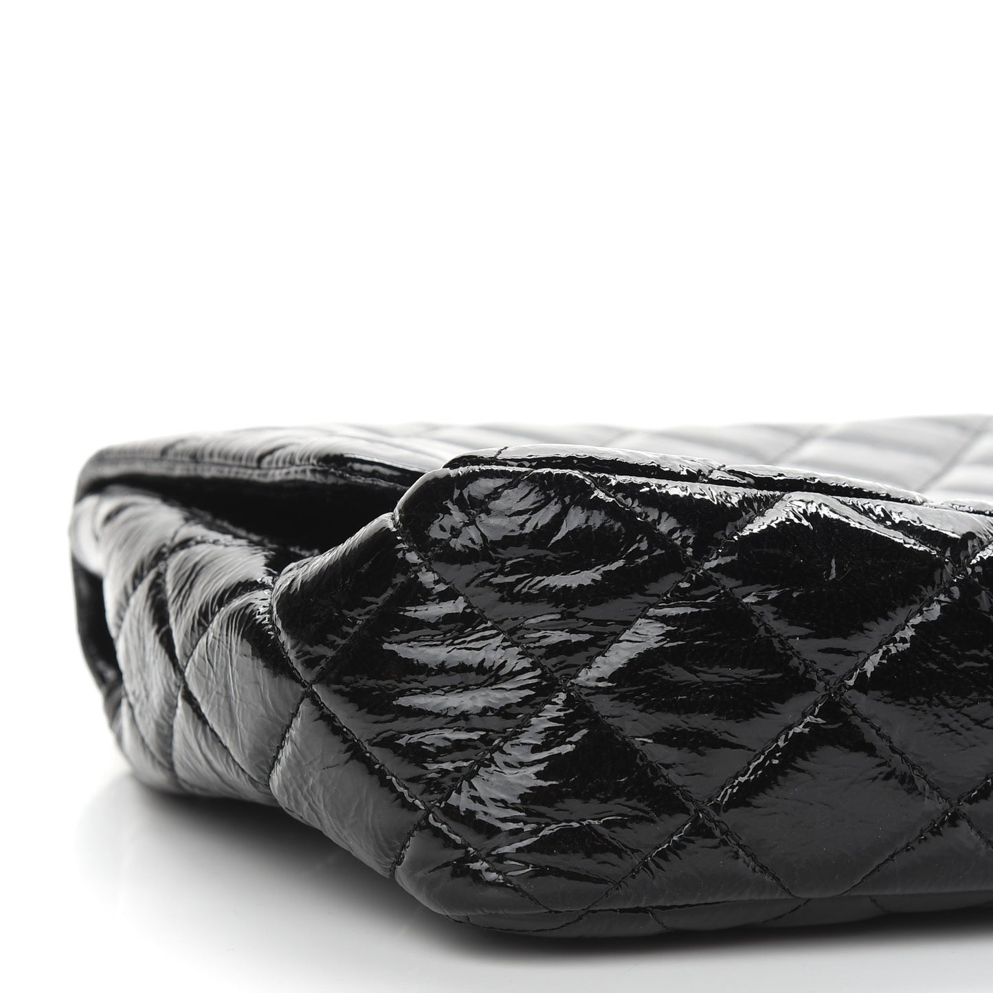 Crinkled Patent Quilted Jumbo Single Flap Black