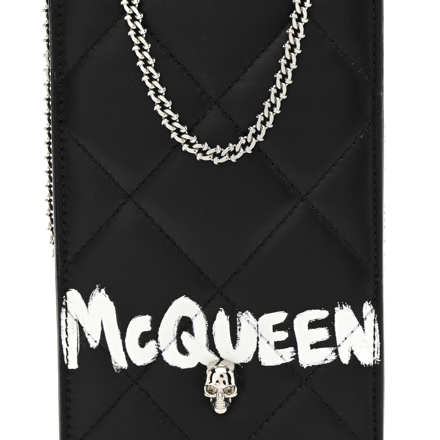 Calfskin Quilted Chain Phone Case Black White