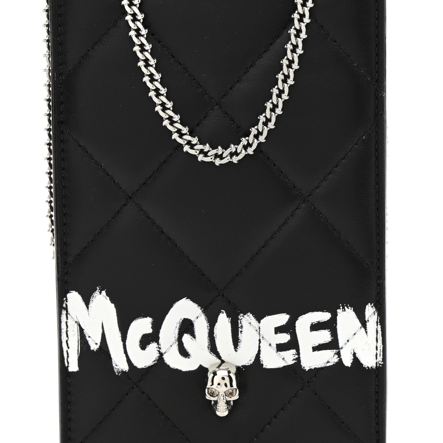 Alexander McQueen Calfskin Quilted Chain Phone Case Black White 8 of 11