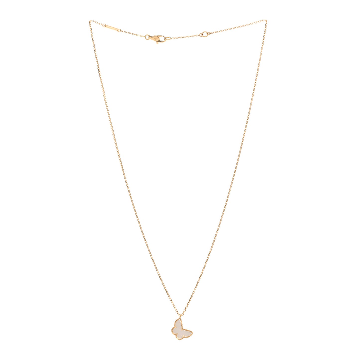 VAN CLEEF & ARPELS 18K Yellow Gold Mother of Pearl Sweet Alhambra Butterfly Pendant Necklace