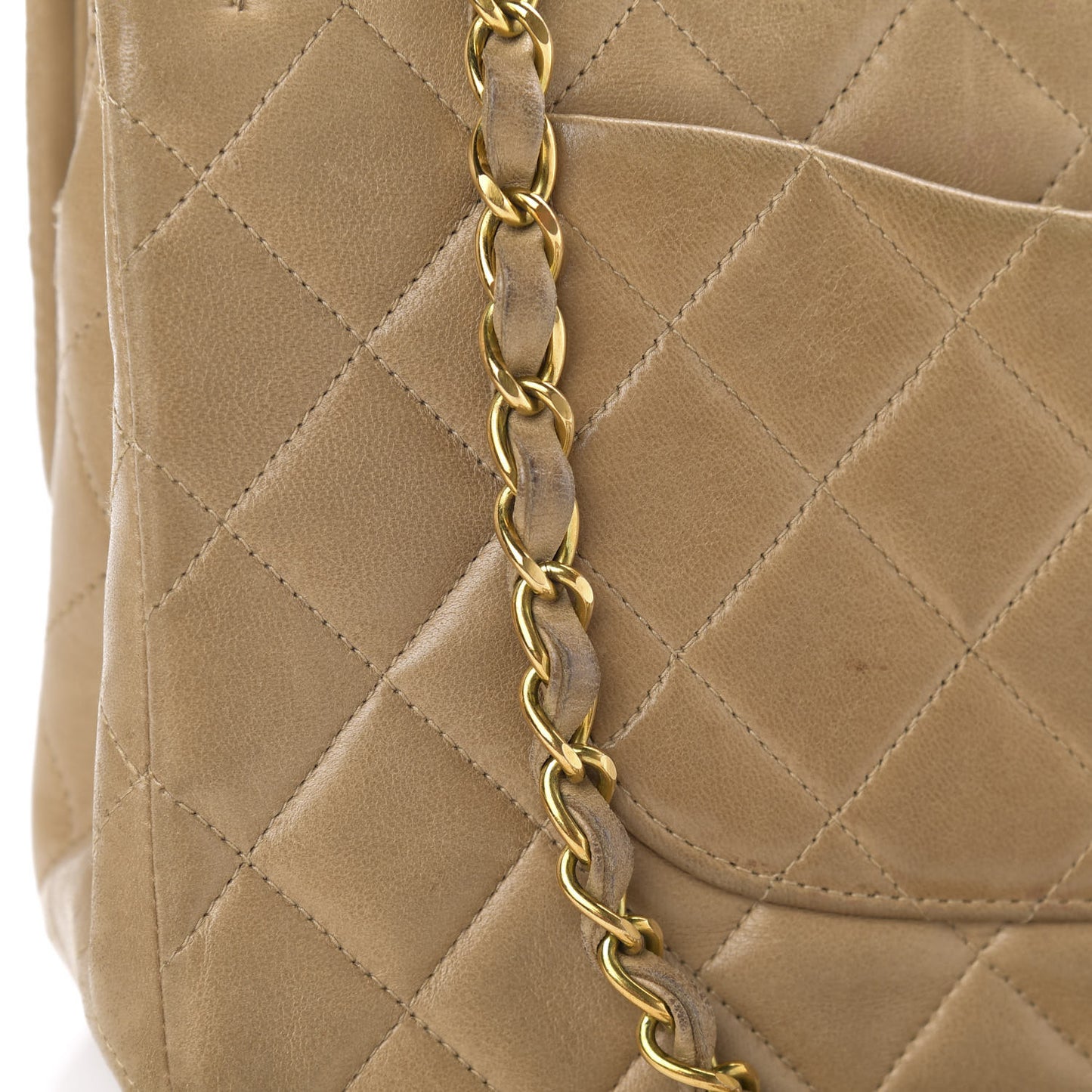 Lambskin Quilted Medium Double Flap Beige