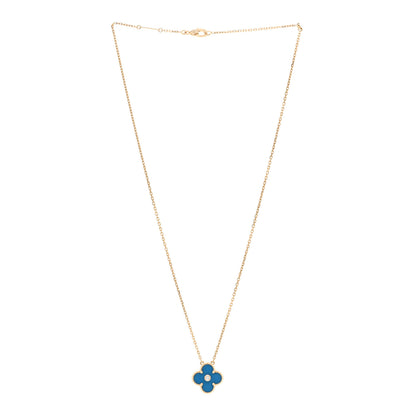 Van Cleef & Arpels 18K Yellow Gold Diamond Celestial Blue Sevres Porcelain Vintage Alhambra Pendant Necklace 3 of 6