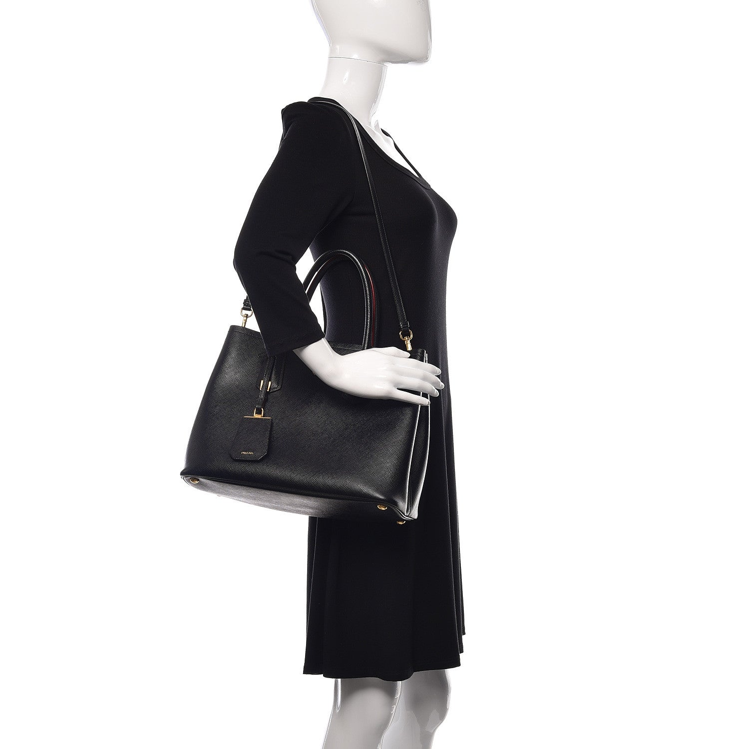 Prada Saffiano Cuir Medium Double Bag Black Fuoco 2 of 13