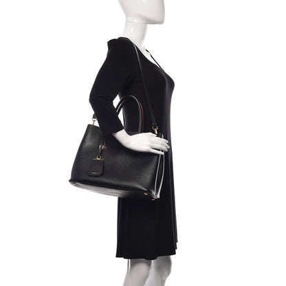 Prada Saffiano Cuir Medium Double Bag Black Fuoco 2 of 13