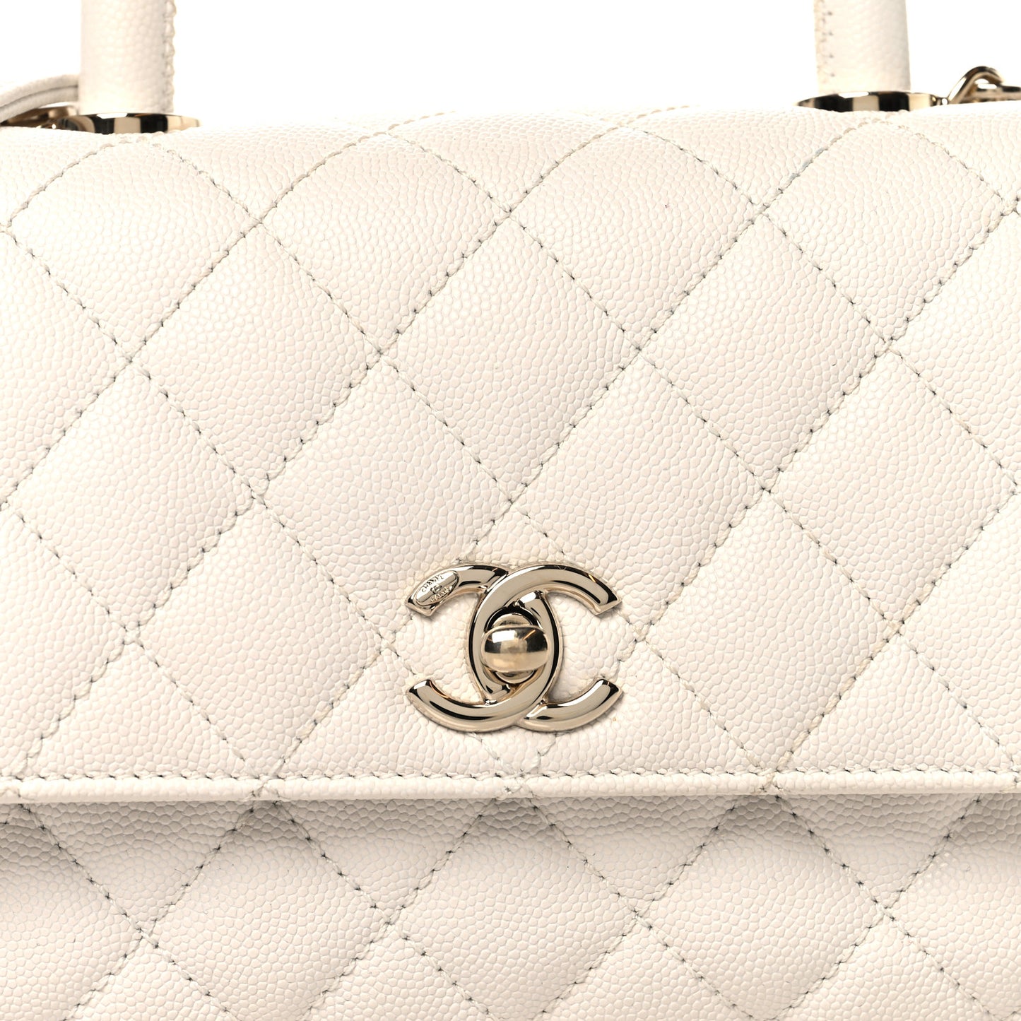 Caviar Quilted Mini Coco Handle Flap White
