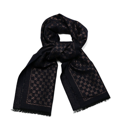 Gucci Wool Silk Jacquard GG Monogram Stenix Scarf Navy Yellow 1 of 5