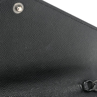 Saint Laurent Grain De Poudre Matelasse Chevron Monogram Monochrome Envelope Chain Wallet Black 11 of 16