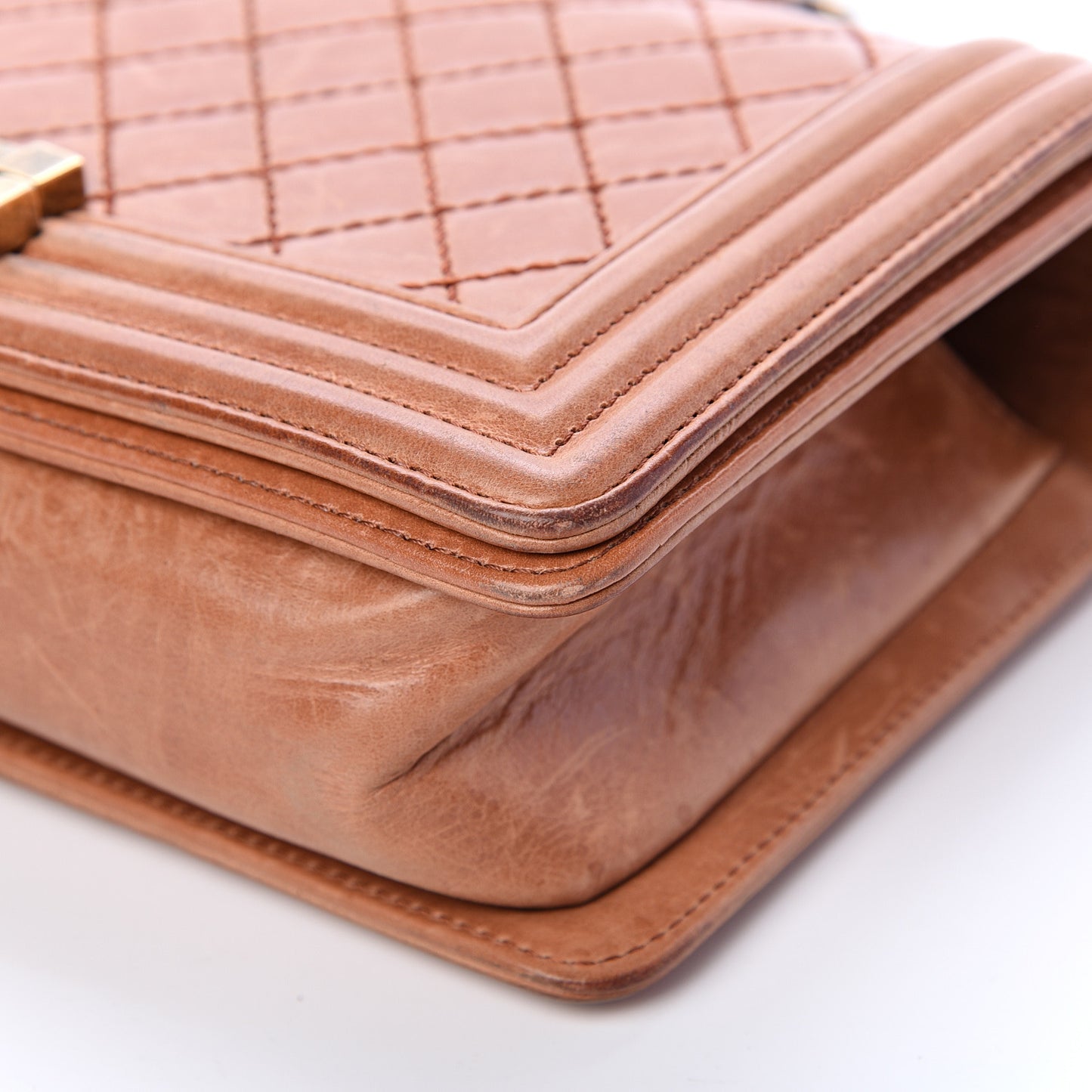 Calfskin Quilted Medium Boy Flap Light Brown