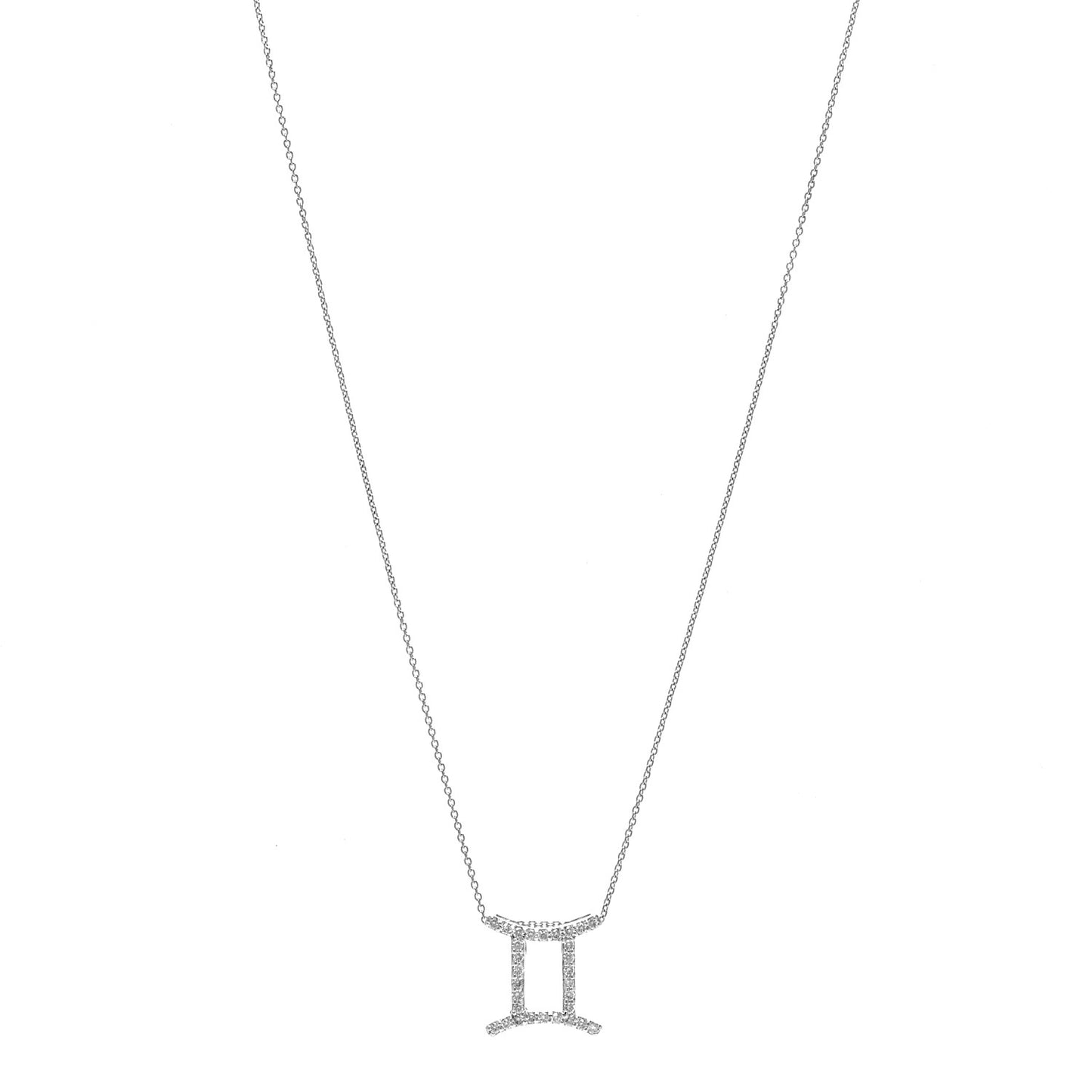 18K White Gold Diamond Gemini Zodiac Pendant Necklace