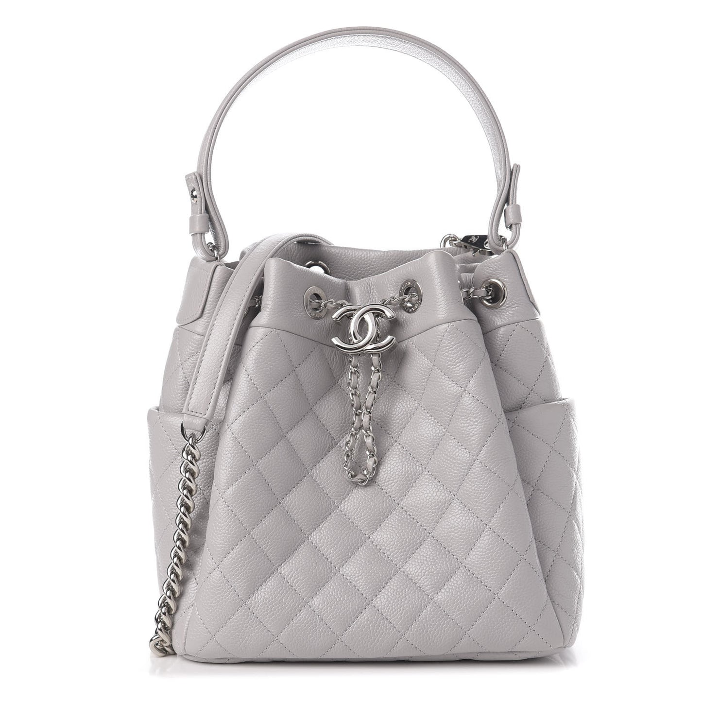 Caviar Quilted Small Chain Bucket Bag Light Gray