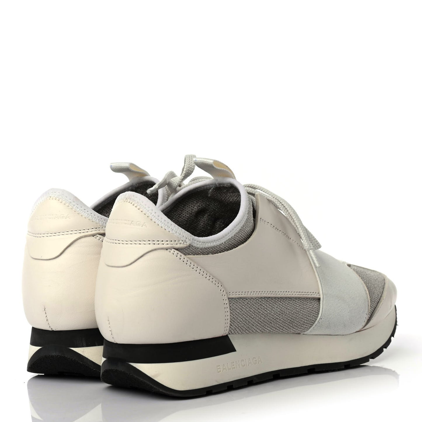 Calfskin Knit Womens Race Runner Sneakers 38 White