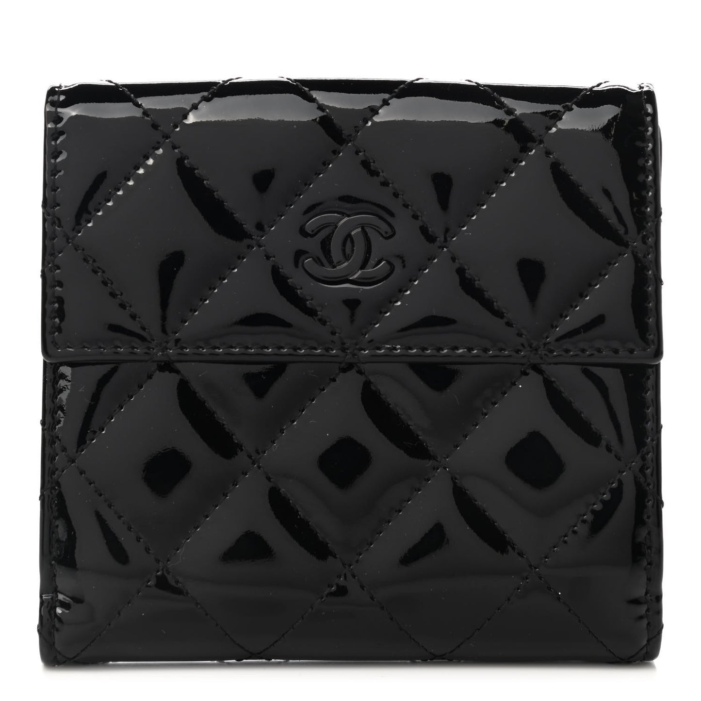 Patent Quilted Compact French Flap Wallet So Black