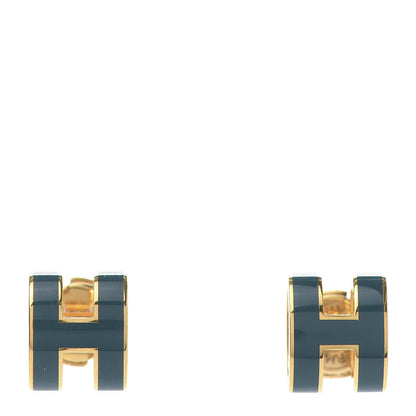 Hermes Gold Lacquered Pop H Earrings Emeraude 1 of 5