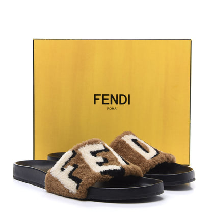 Fendi Shearling Logo Slide Sandals 10 Brown 8 of 8