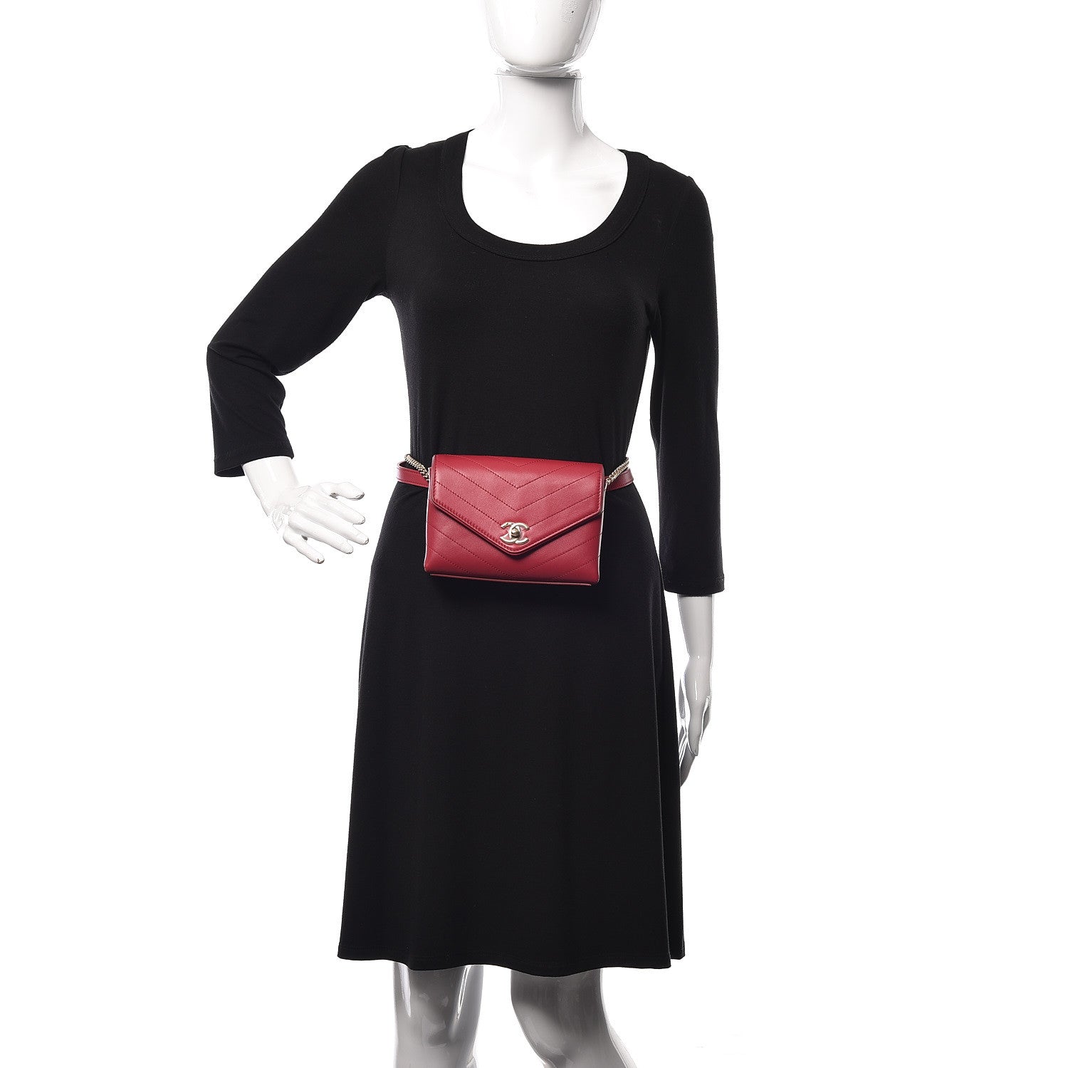 Chanel Calfskin Chevron Stitched Coco Waist Bag Red 2 of 9