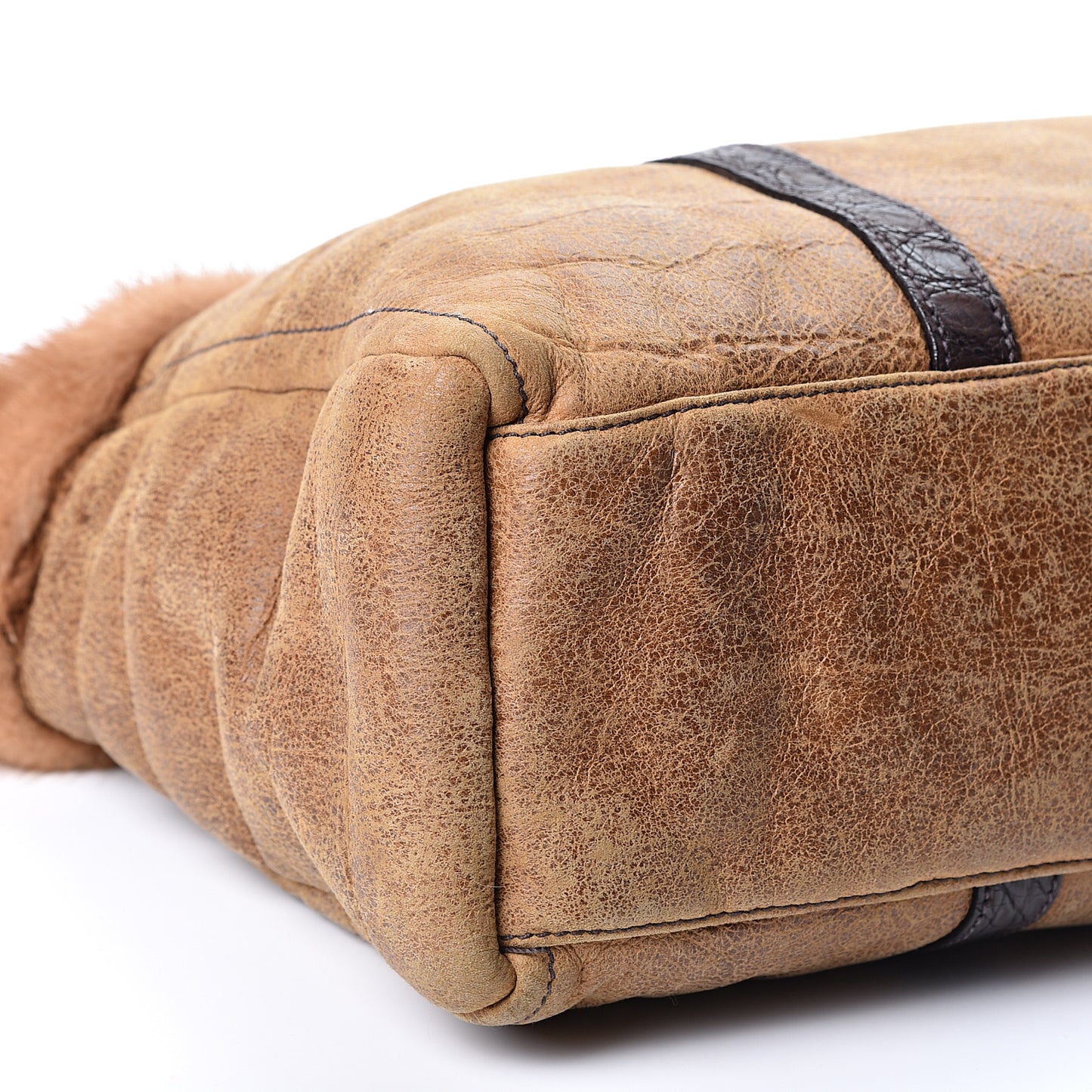 Suede Shearling Mink Fur Crocodile Tote