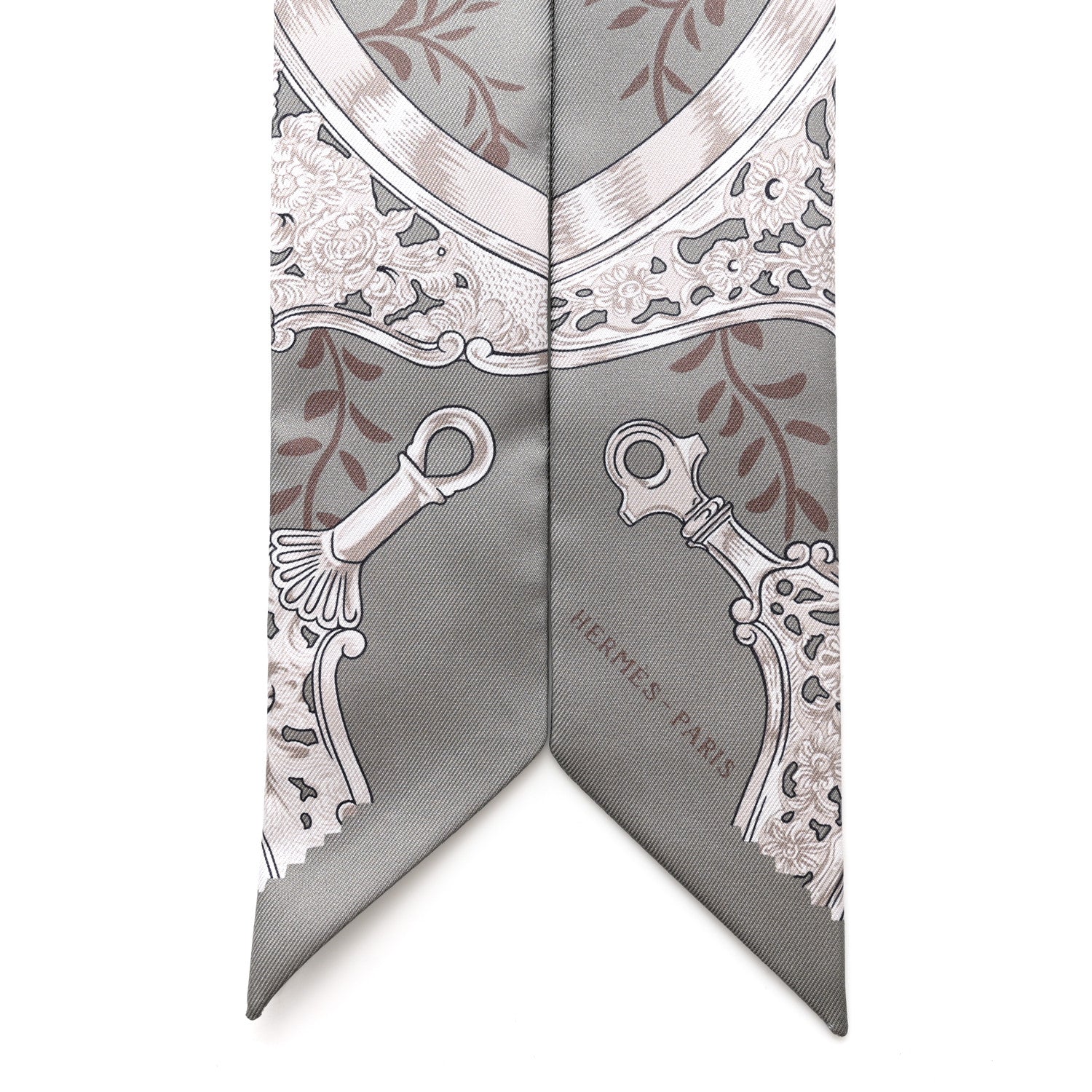 Hermes Silk Etriers Remix Twilly Sauge Marron Argent 2 of 4